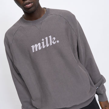 Milk - Basic Embroidered Big Logo Raglan Crewneck (Dark Grey)