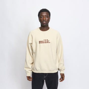 Milk - Basic Embroidered Big Logo Raglan Crewneck (Beige/Chocolate)