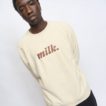 Milk - Basic Embroidered Big Logo Raglan Crewneck (Beige/Chocolate)