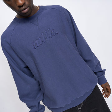 Milk - Basic Embroidered Big Logo Raglan Crewneck (Navy)