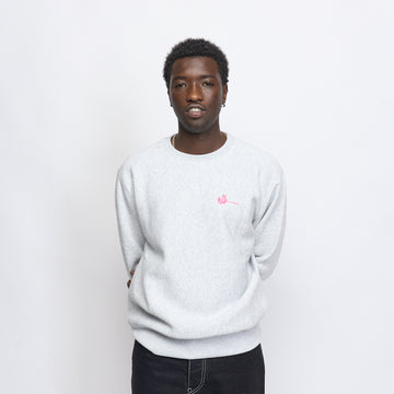 Milk - Basic Embroidered Small Logo Crewneck (Heather Grey/Pink)