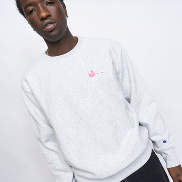 Milk - Basic Embroidered Small Logo Crewneck (Heather Grey/Pink)