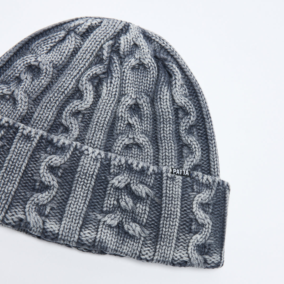 Patta - Cold Dyed Cable Knitted Beanie (Titanium)
