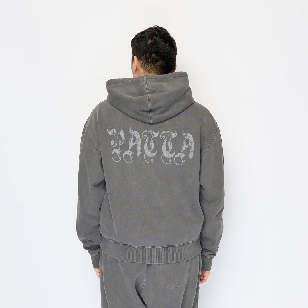 Patta - Studded Washed Zip Up Hooded Sweater (Volcanic Glass)
