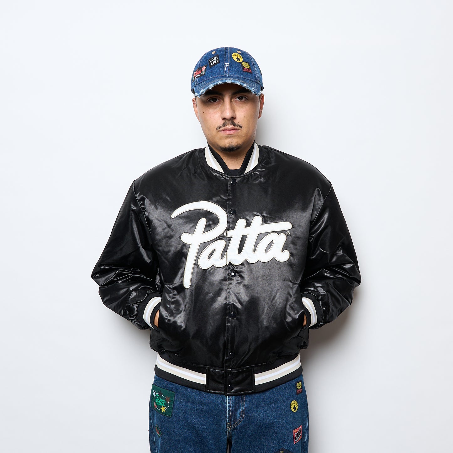 Patta - Script Logo Satin Varsity Jacket (Black)