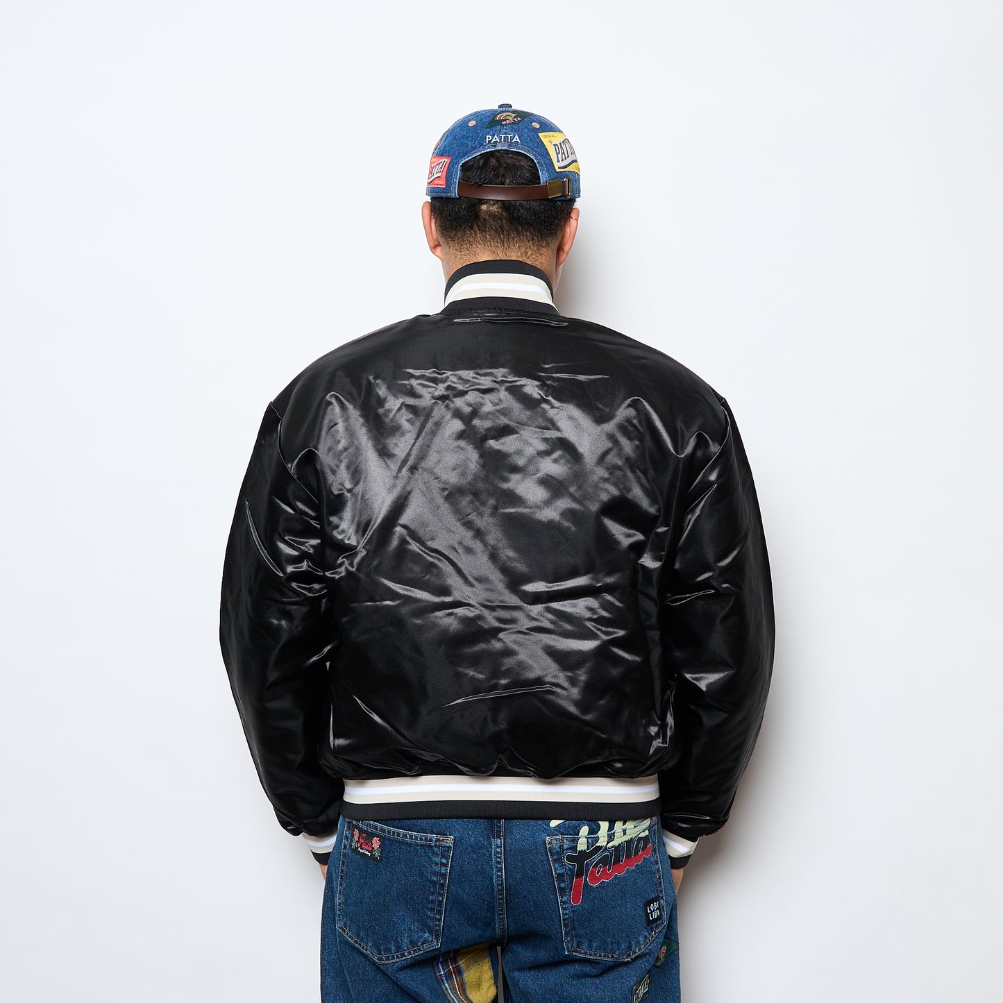 Patta - Script Logo Satin Varsity Jacket (Black)