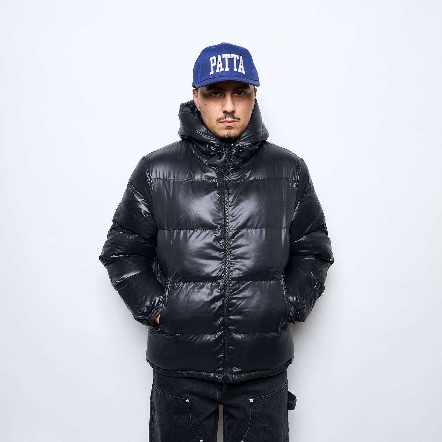 Patta Quilted Script Logo Puffer Jacket (Black)