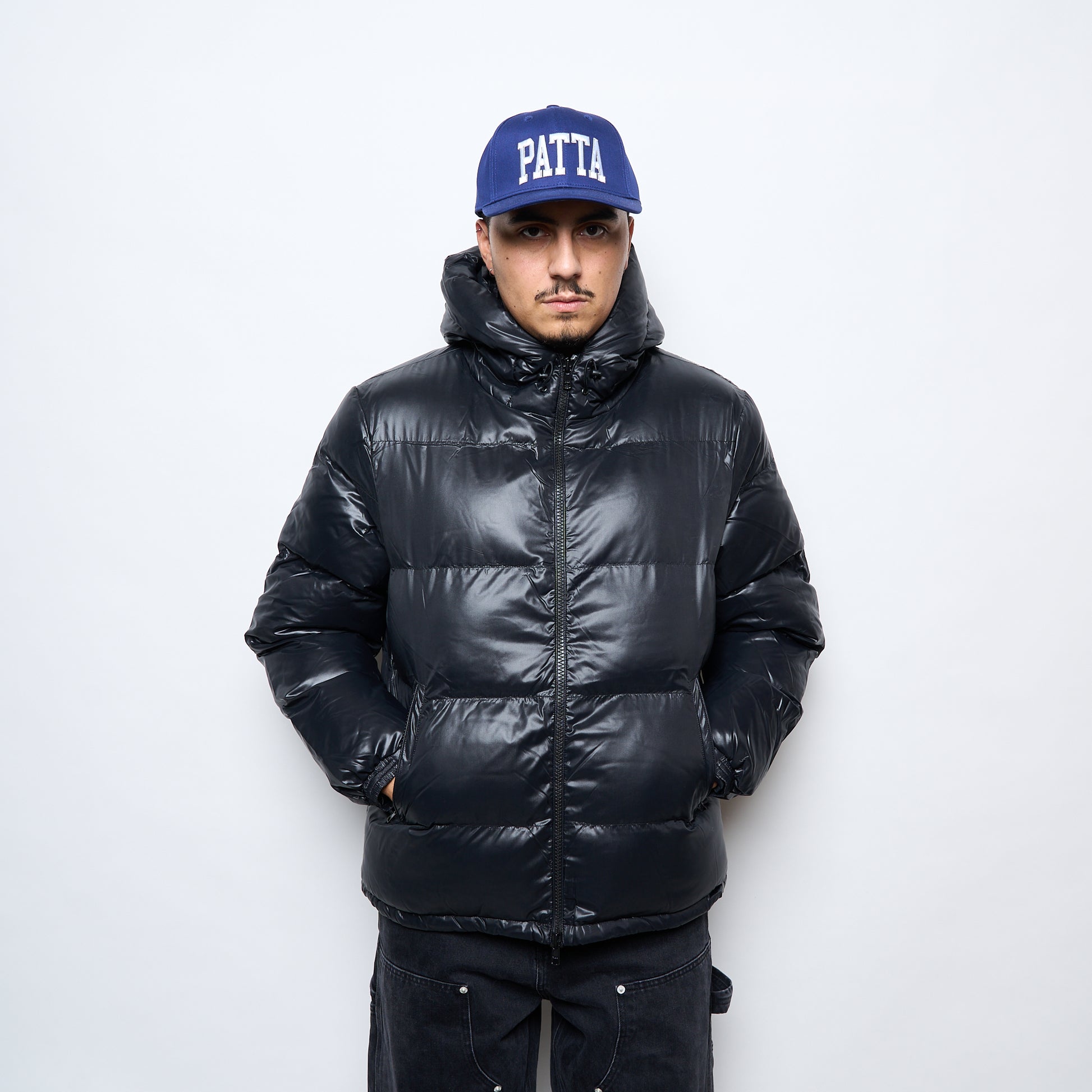 Patta Quilted Script Logo Puffer Jacket (Black)