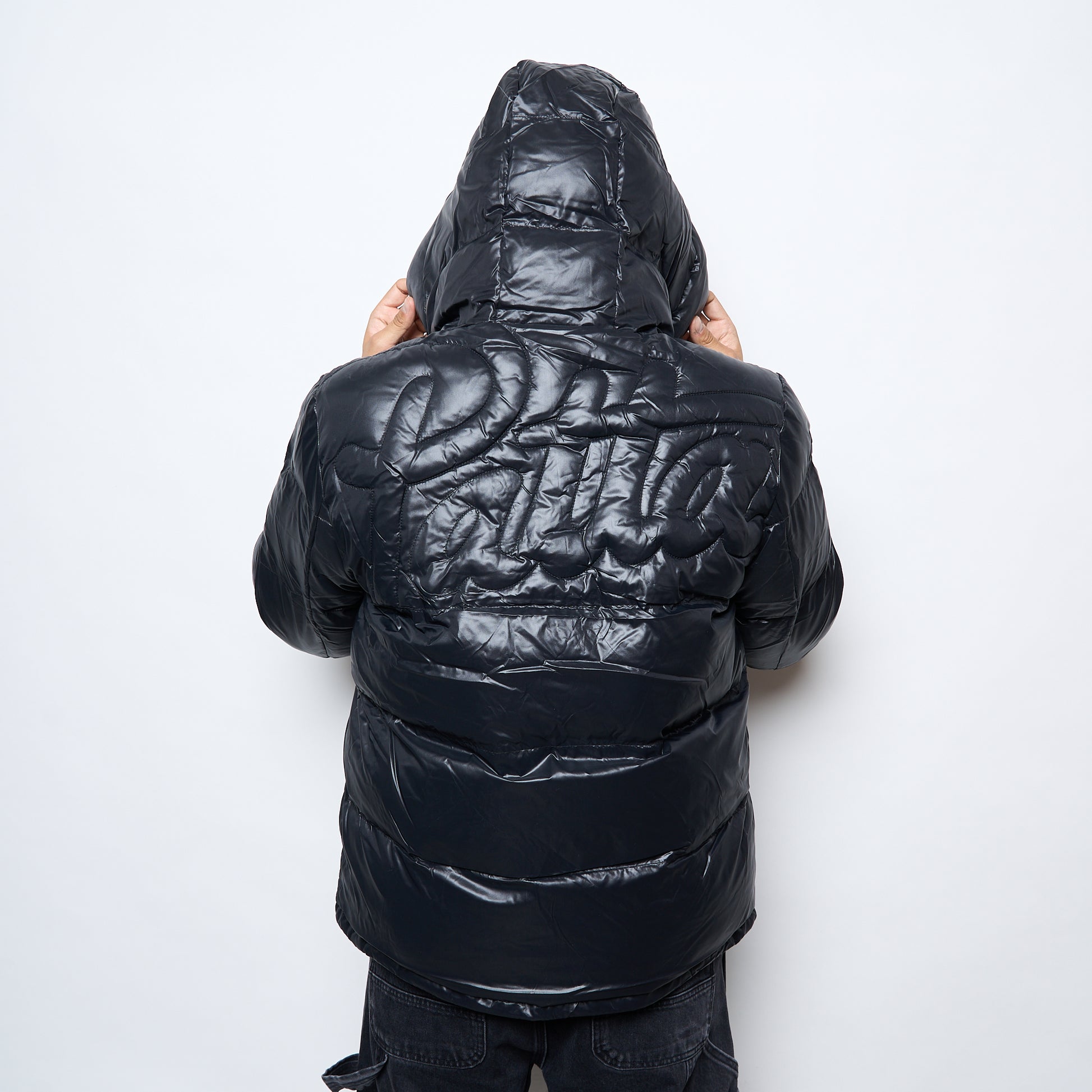 Patta Quilted Script Logo Puffer Jacket (Black)