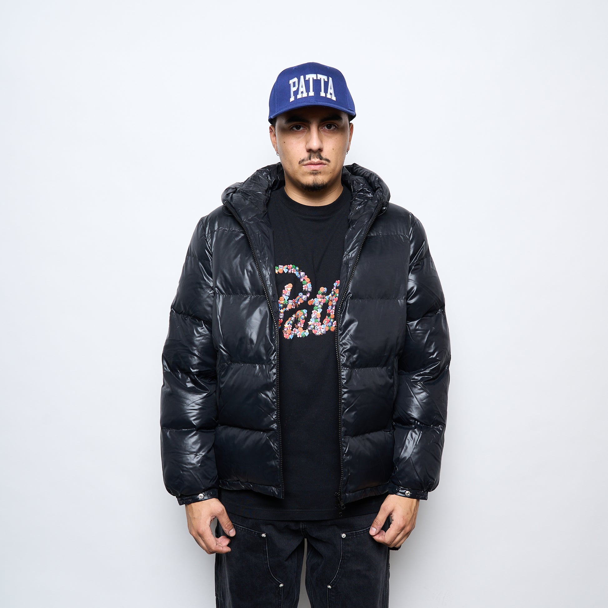 Patta Quilted Script Logo Puffer Jacket (Black)