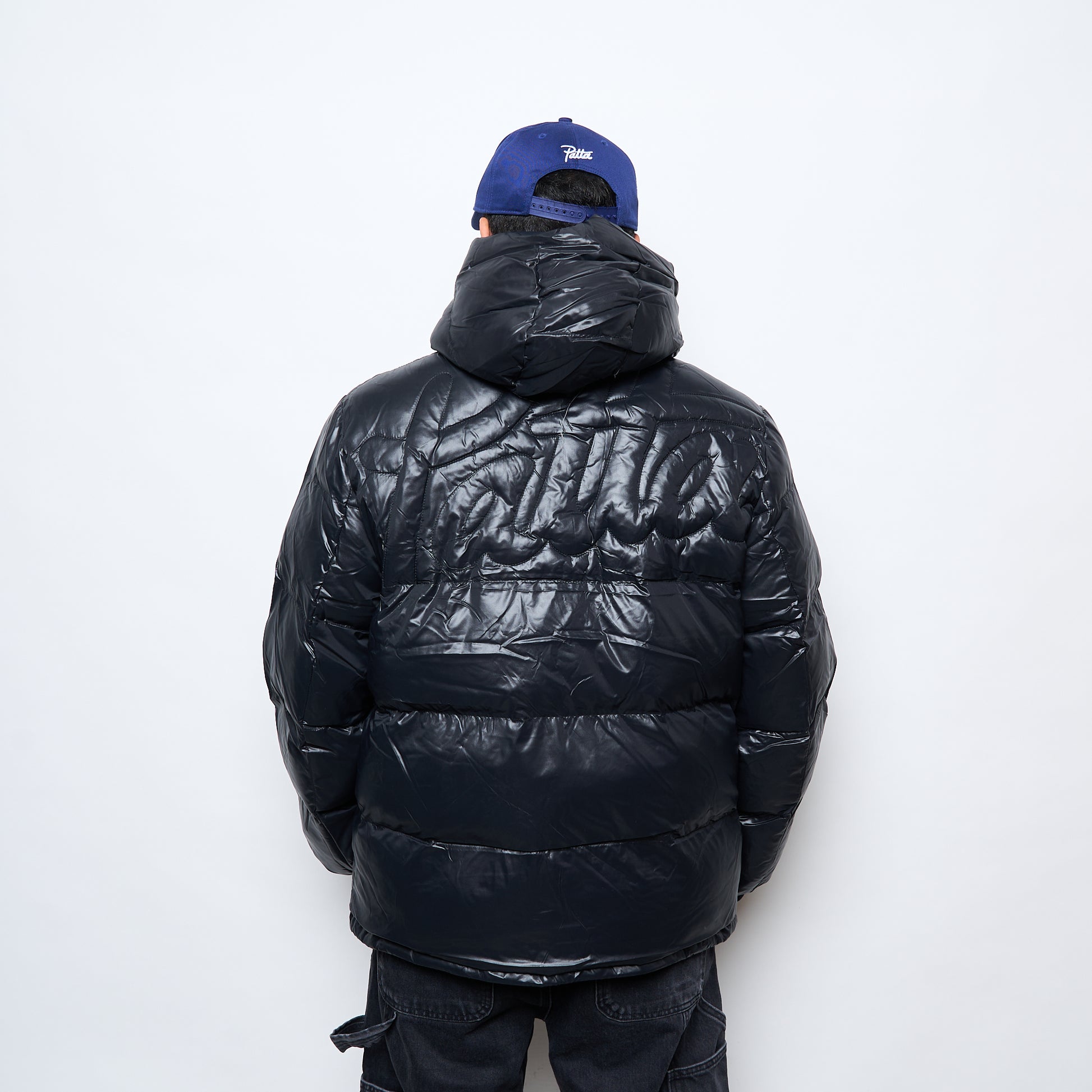 Patta Quilted Script Logo Puffer Jacket (Black)
