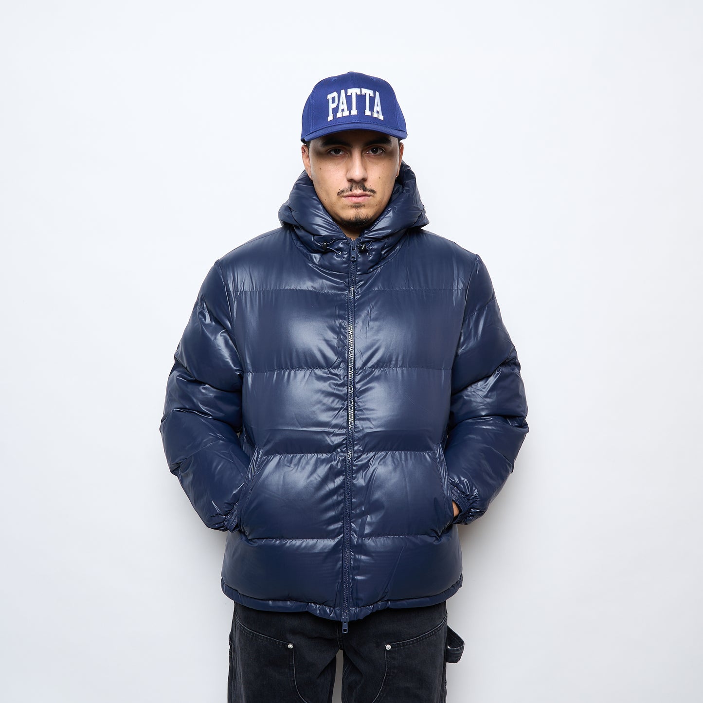 Patta Quilted Script Logo Puffer Jacket (Navy)