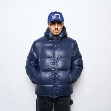 Patta Quilted Script Logo Puffer Jacket (Navy)