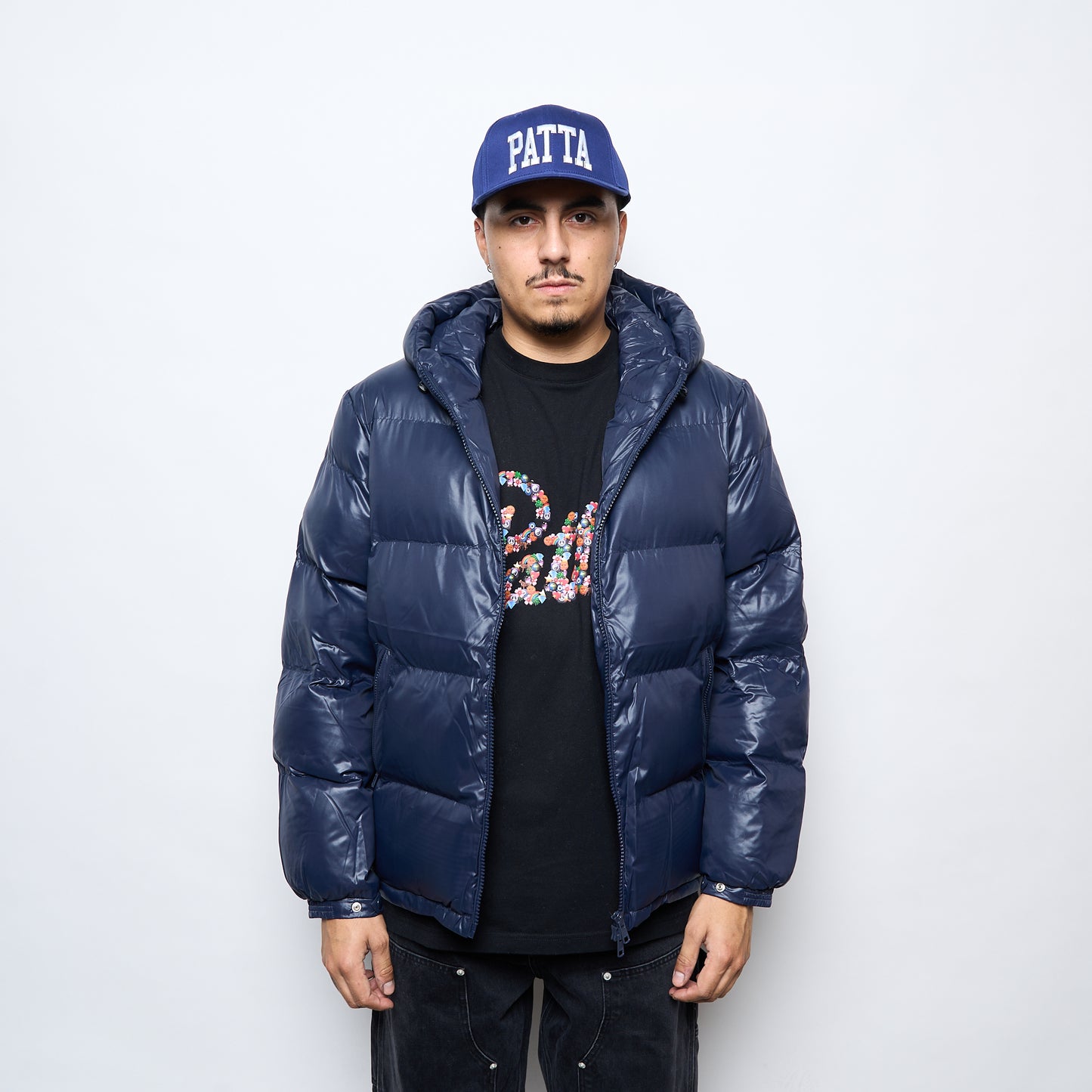 Patta Quilted Script Logo Puffer Jacket (Navy)