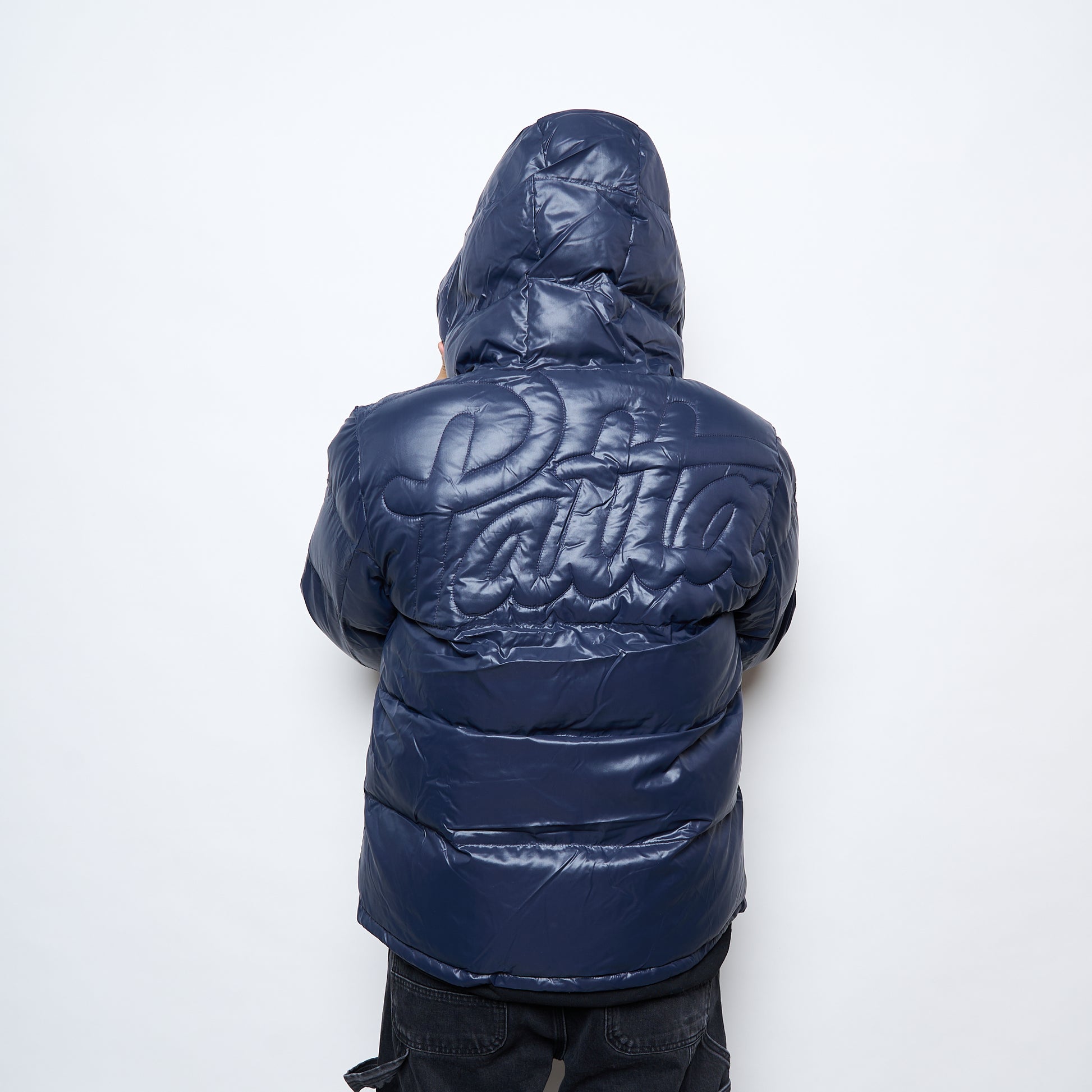 Patta Quilted Script Logo Puffer Jacket (Navy)