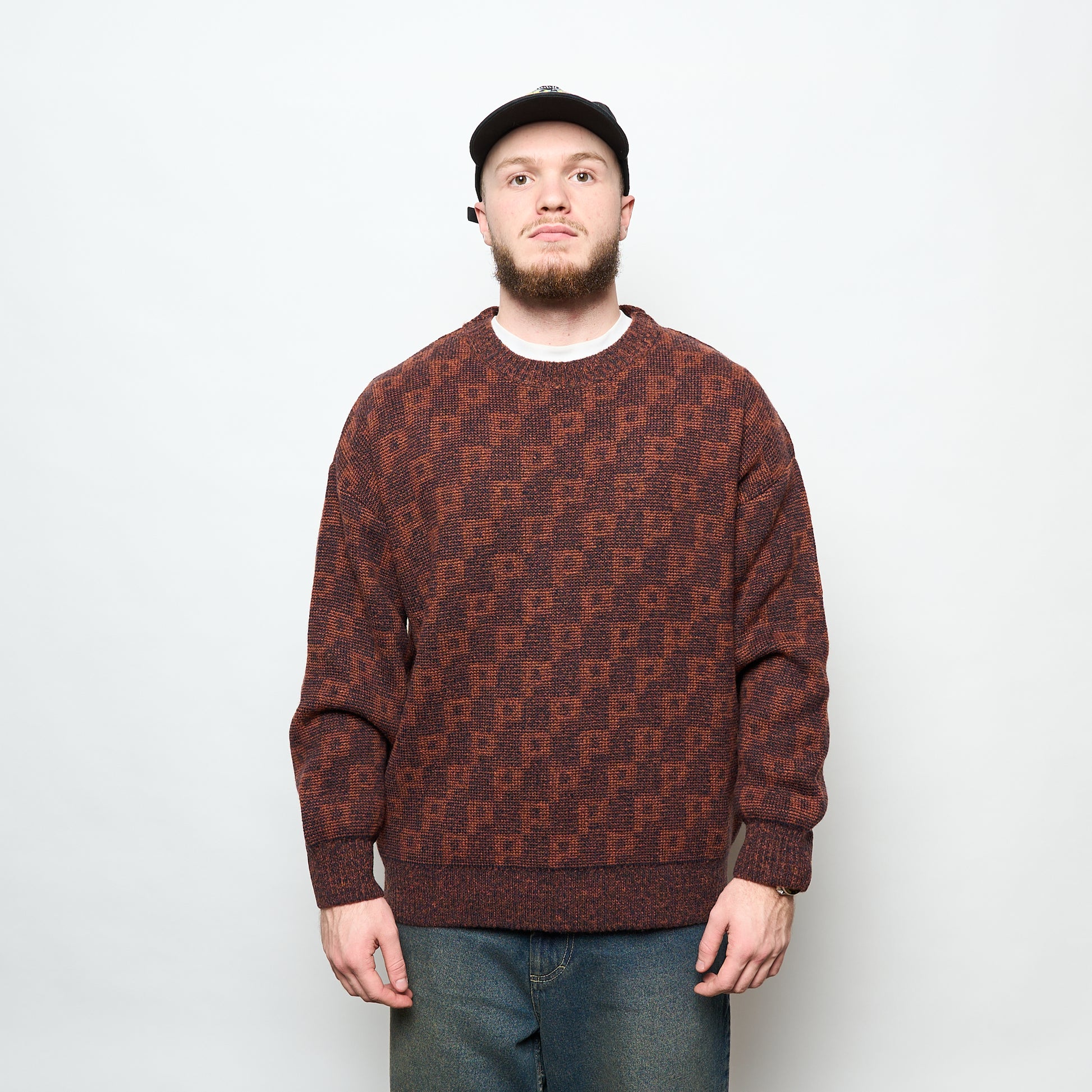 Polar Skate Co - George Sweater P Pattern (Navy/Orange)