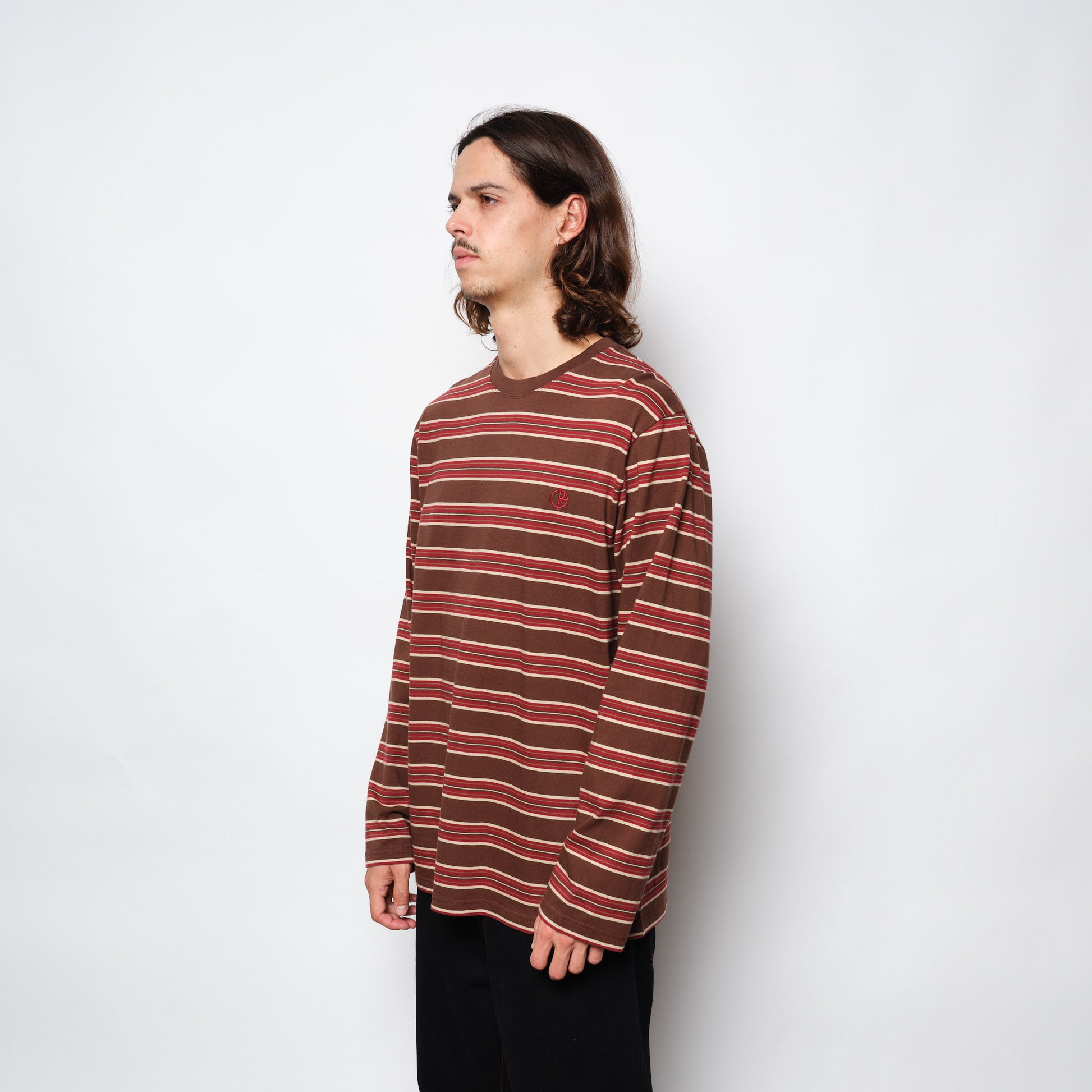Polar Skate Co Steve LS Tee Stripe Brown/Red