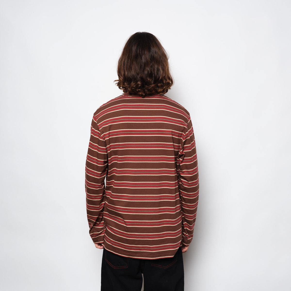 Polar Skate Co Steve LS Tee Stripe Brown/Red