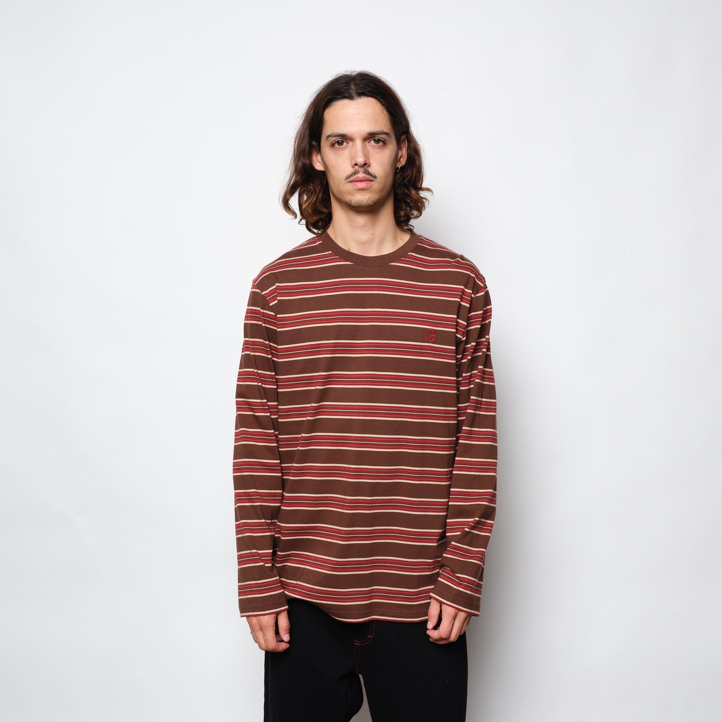 Polar Skate Co Steve LS Tee Stripe Brown/Red