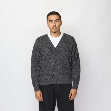 Pop Trading Company - Paisley Knitted Cardigan (Anthracite/Black)