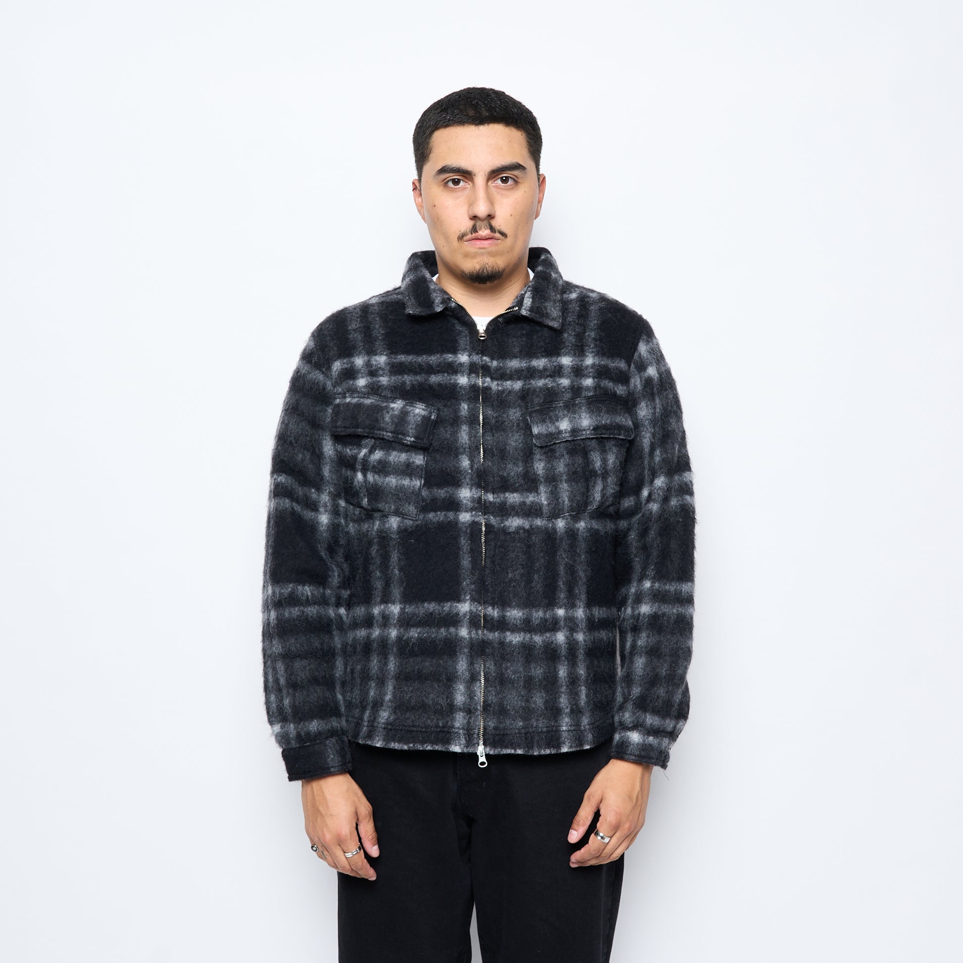 Pop Trading Co - Checked Wool Shirt Jacket (Black/Charcoal)