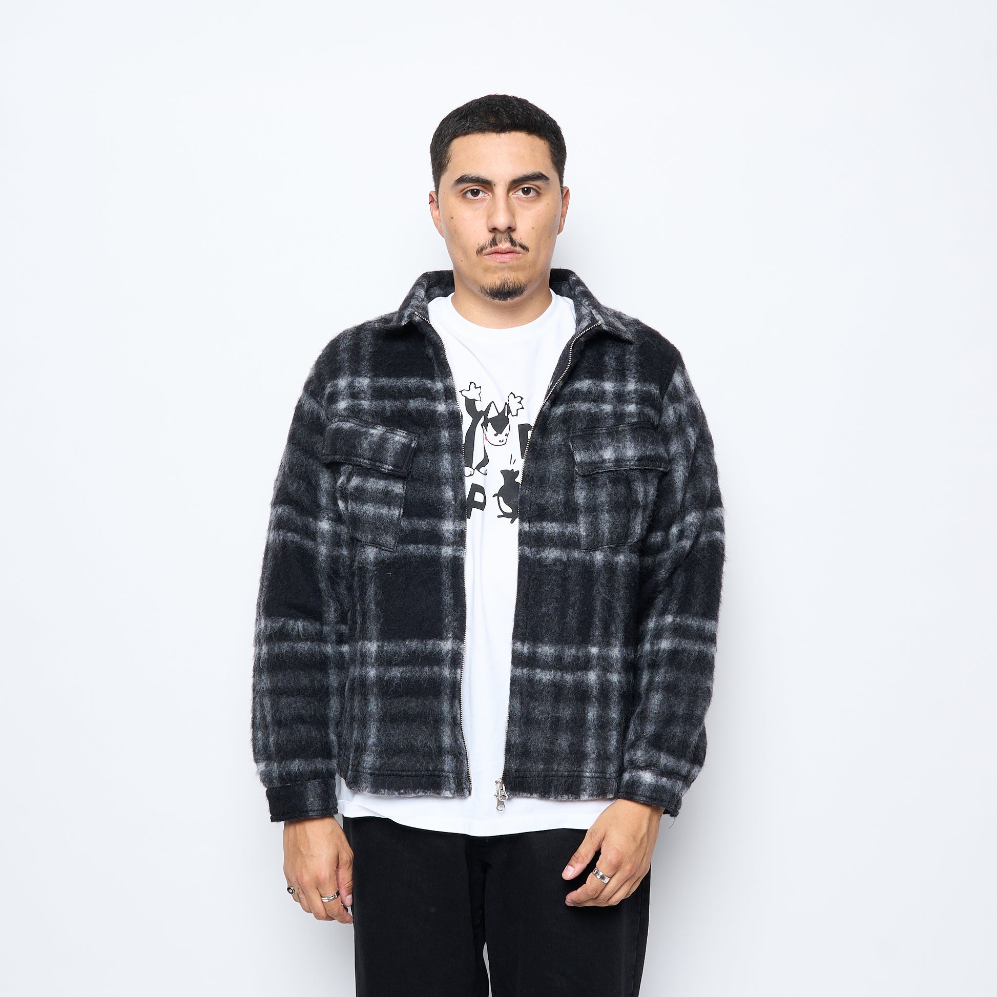 Pop Trading Co - Checked Wool Shirt Jacket (Black/Charcoal)