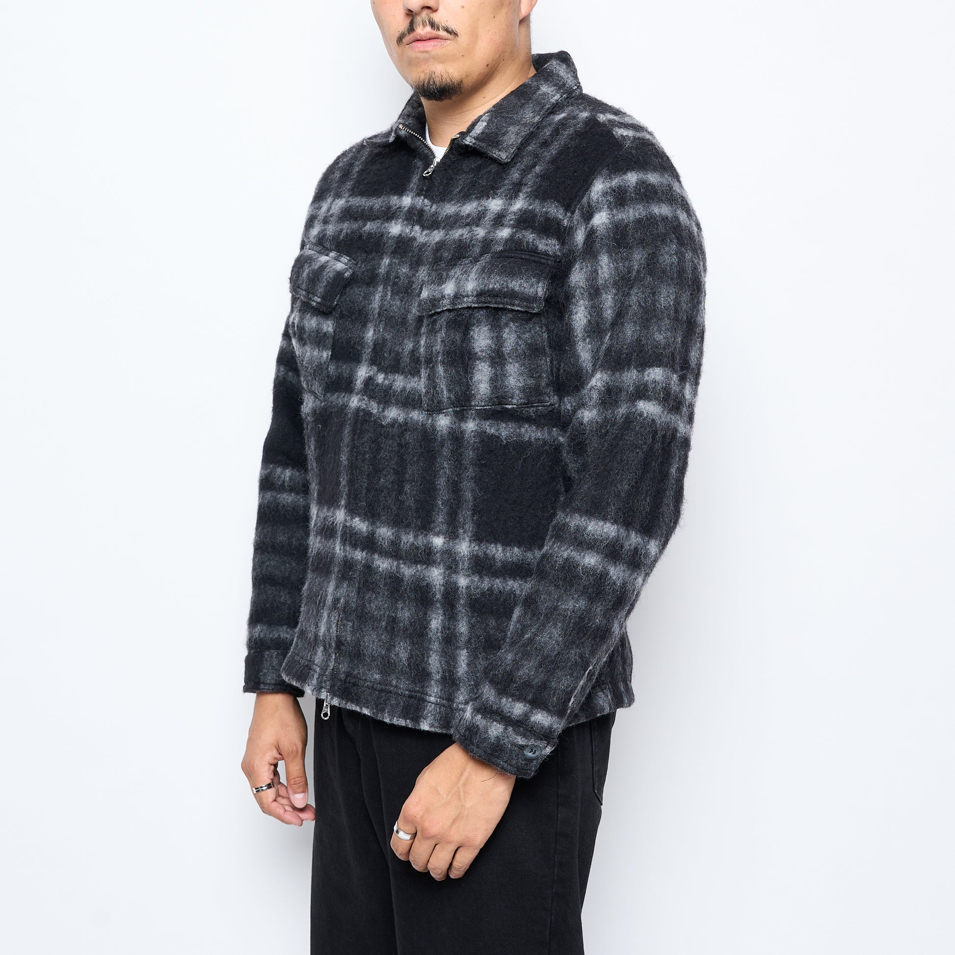 Pop Trading Co - Checked Wool Shirt Jacket (Black/Charcoal)