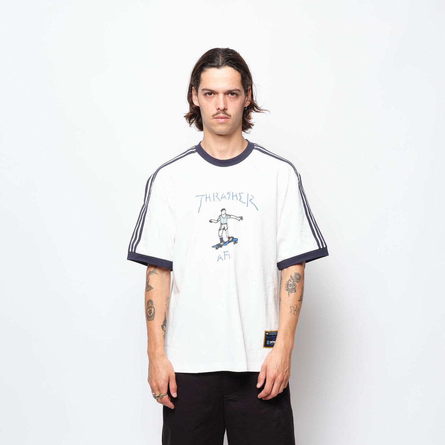 Thrasher x AFA x Adidas Skateboarding - Gonz Ringer Tee (White/Black)