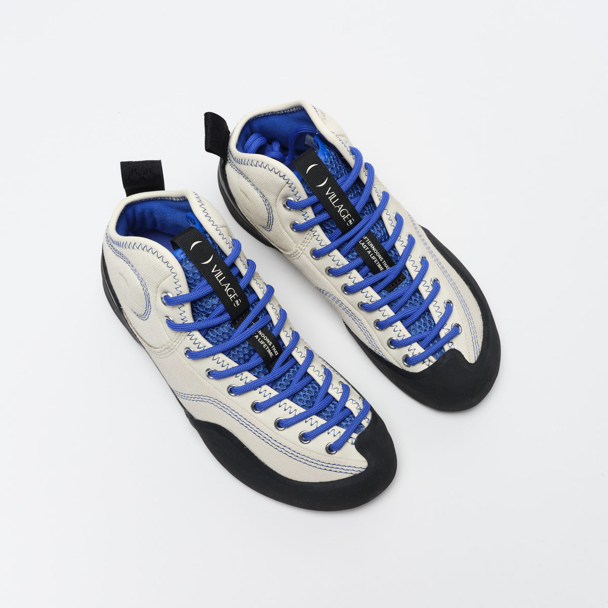 Village PM - 1PM Mid Leather Suede Canvas Cream Blue/Natural Black