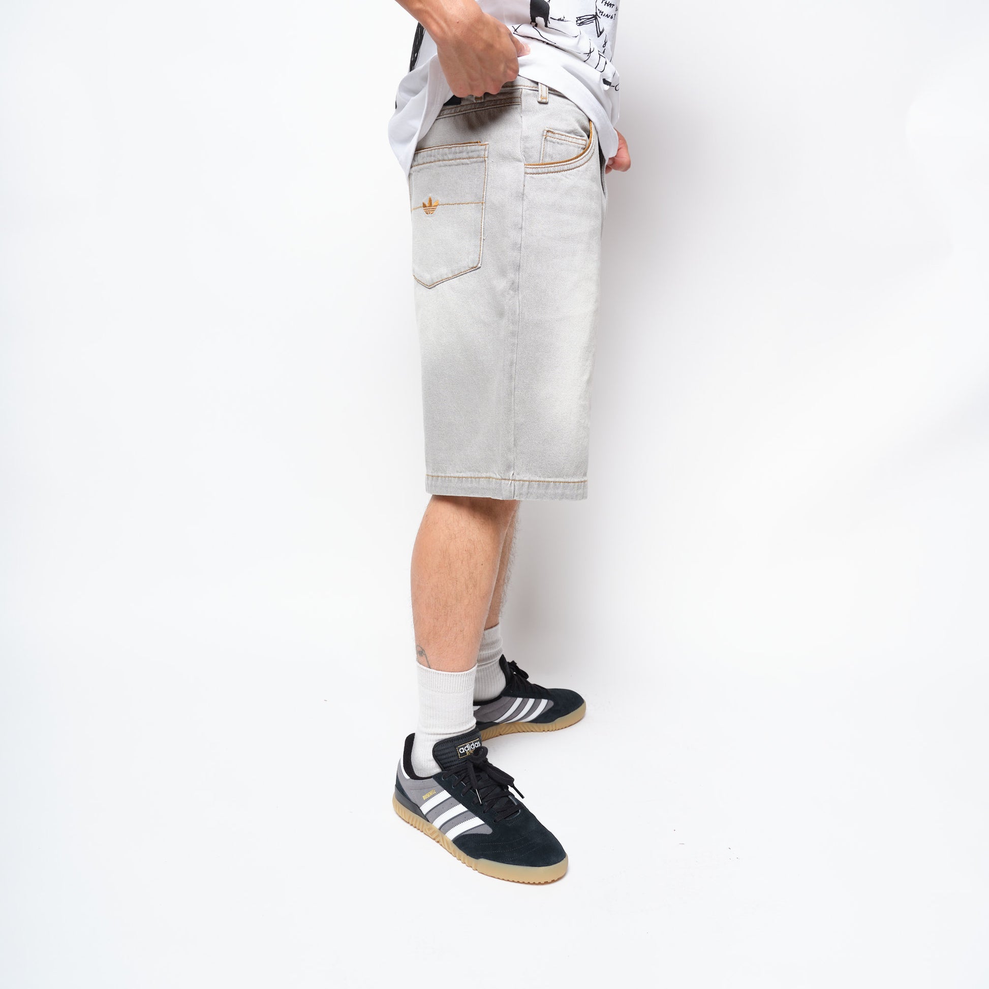 adidas Skateboarding Tyshawn Washed Denim Jort Grey Two