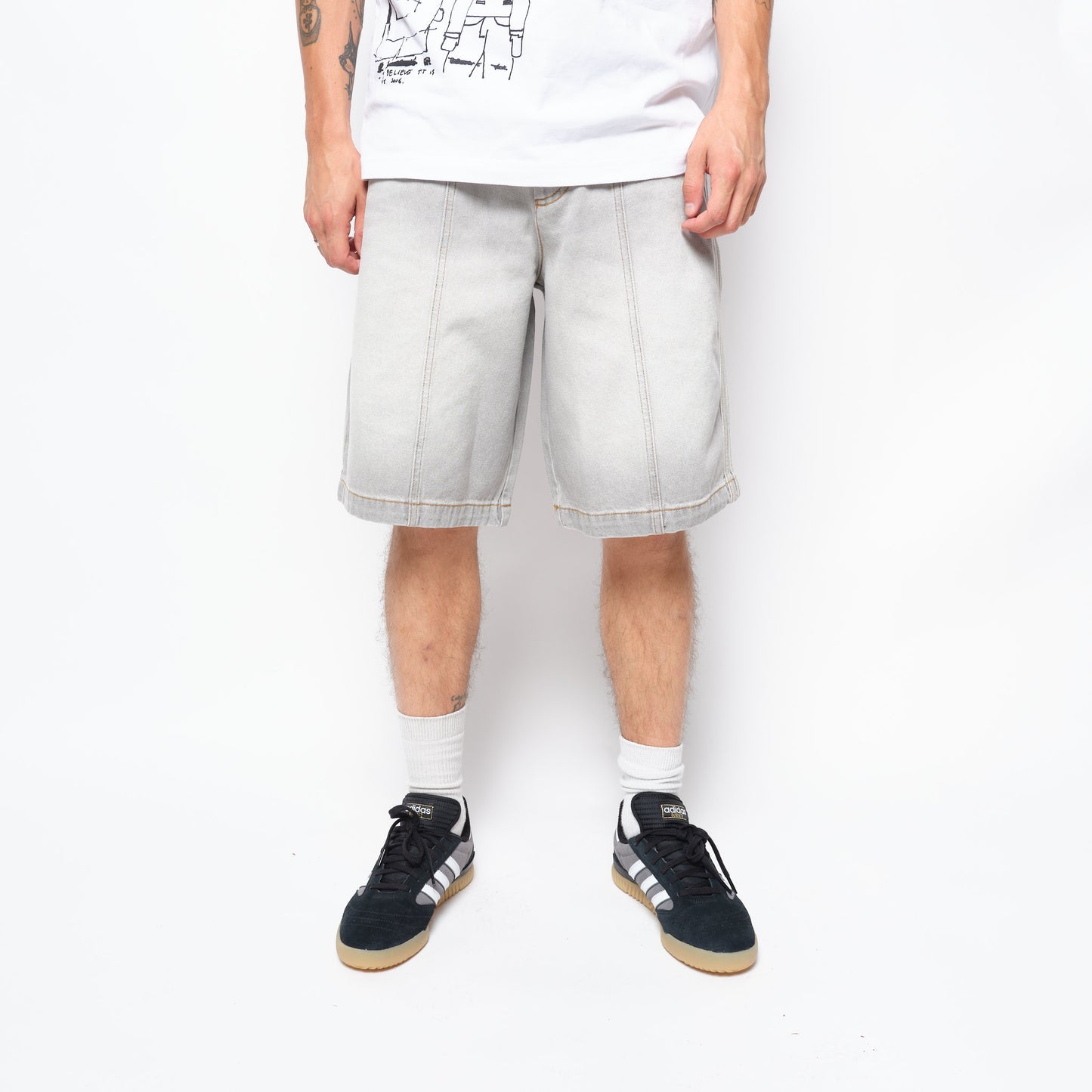 adidas Skateboarding Tyshawn Washed Denim Jort Grey Two