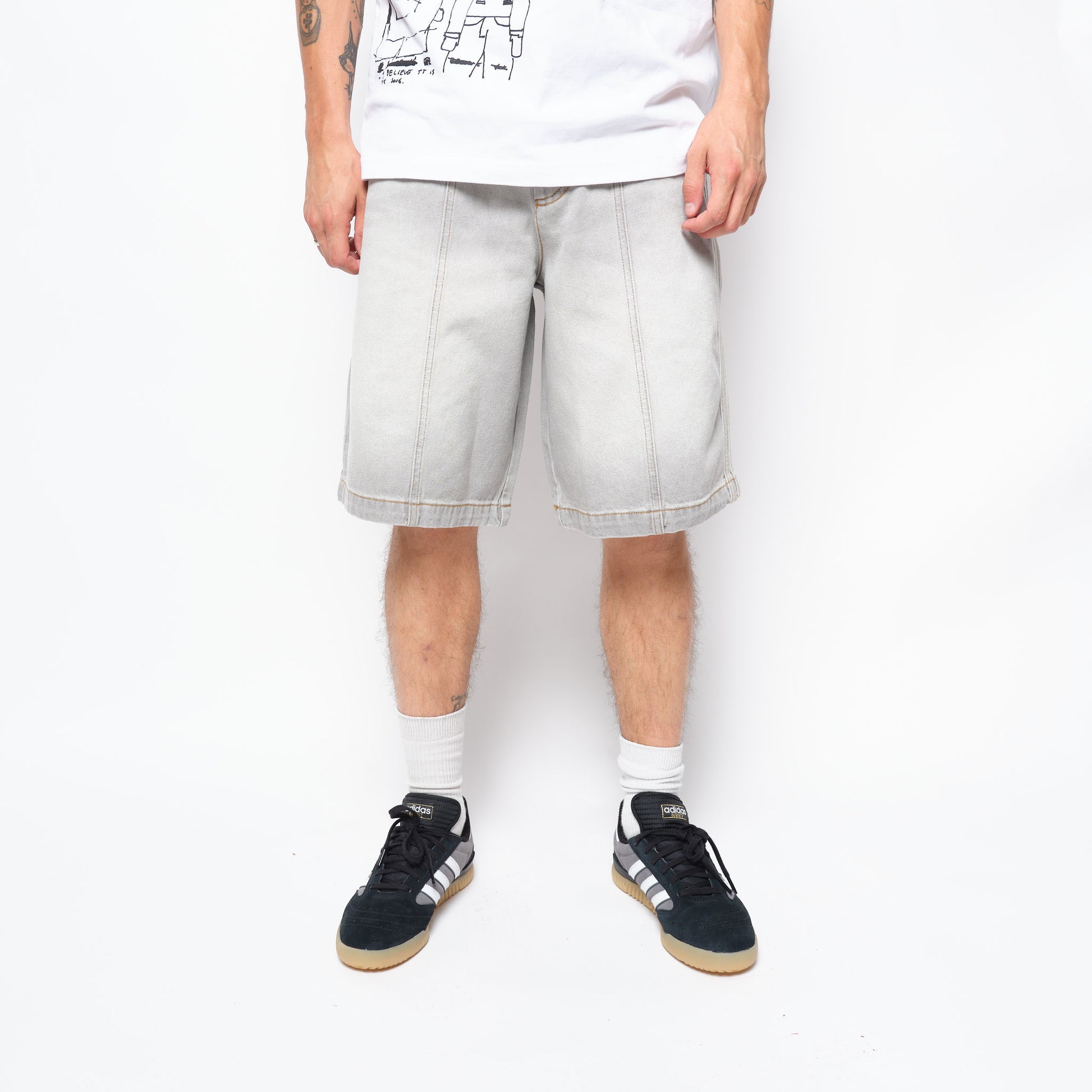 adidas Skateboarding Tyshawn Washed Denim Jort Grey Two