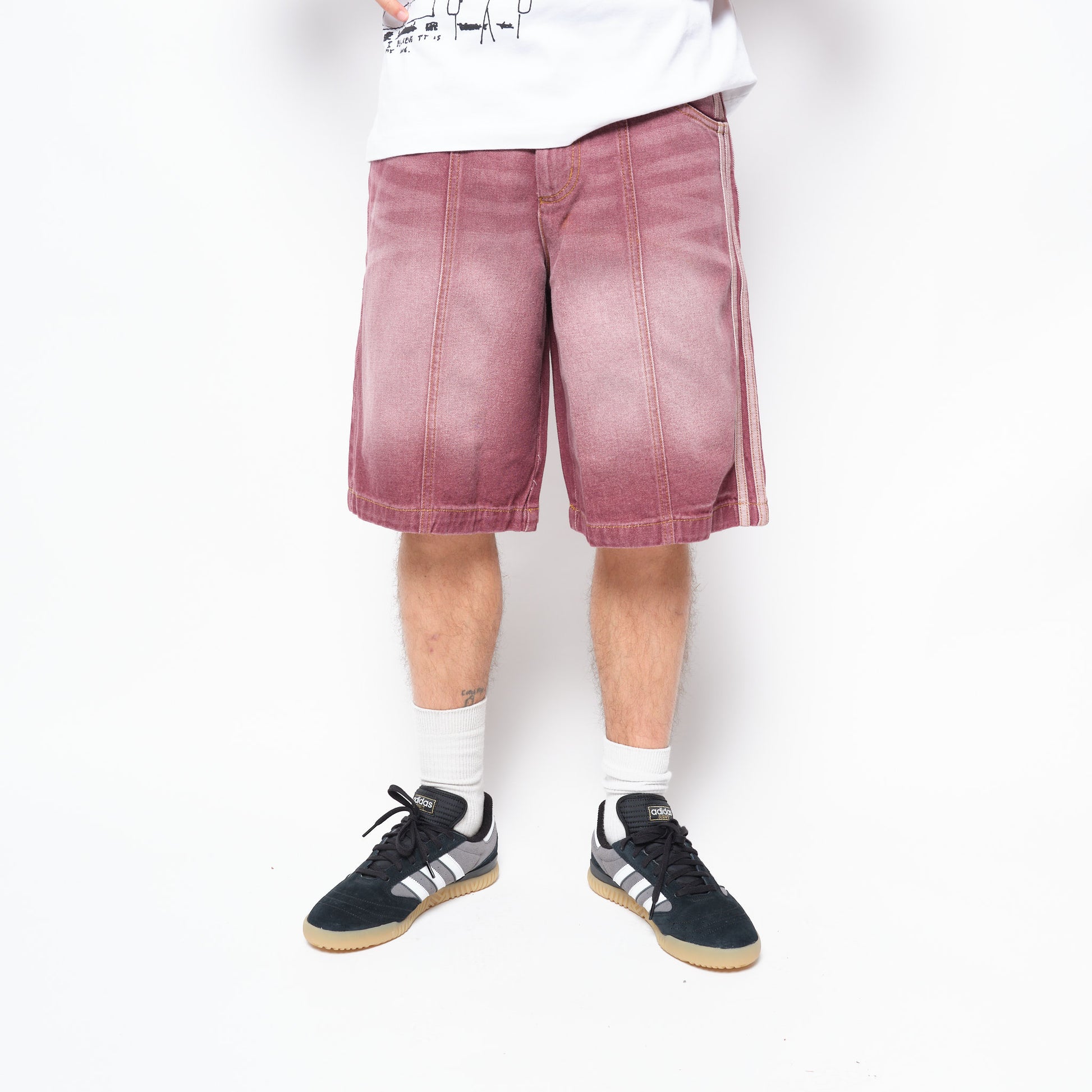 adidas Skateboarding Tyshawn Washed Denim Jort Maroon