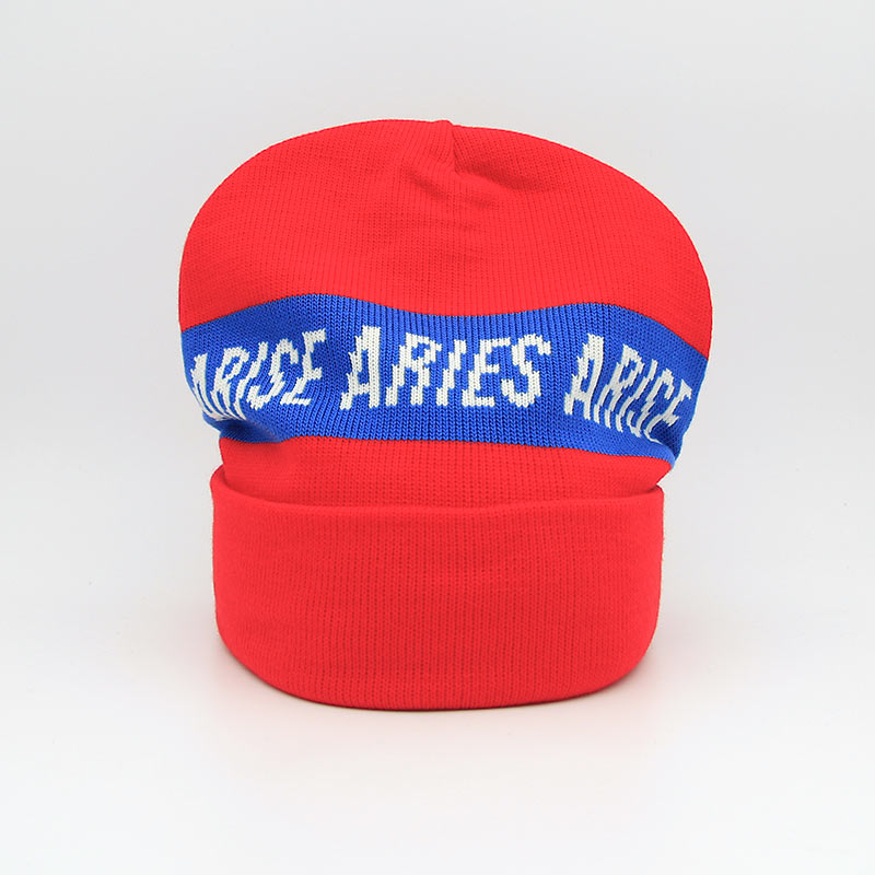 Aries Arise Logo Tape Beanie Red