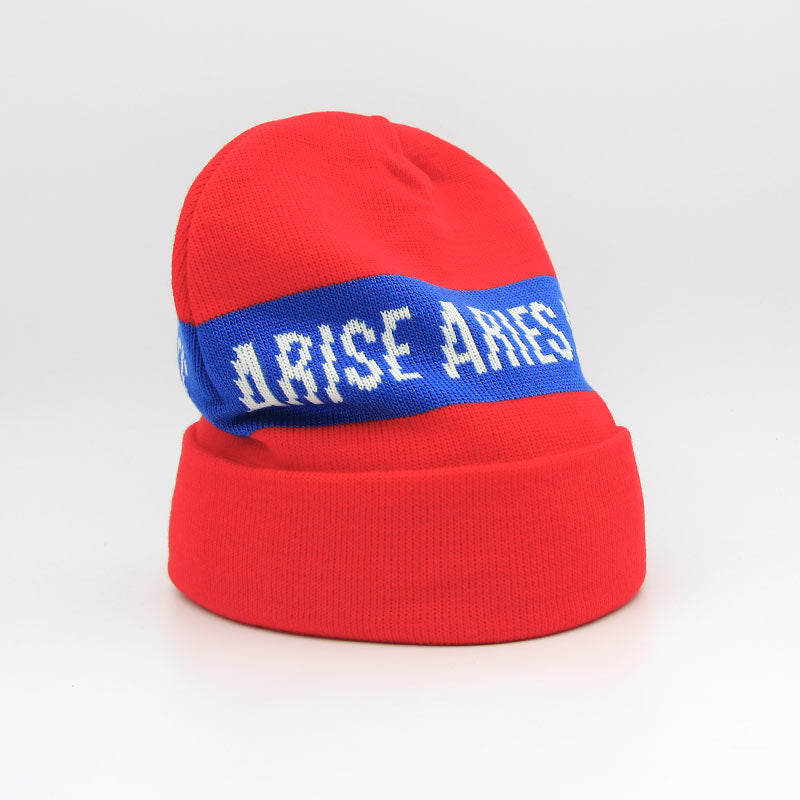 Aries Arise Logo Tape Beanie Red