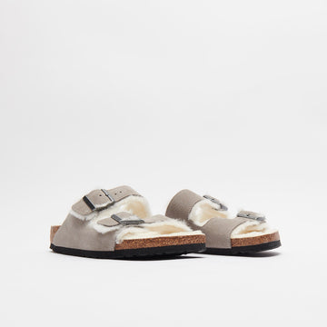 Birkenstock Arizona Shearling Suede Leather Stone Coin