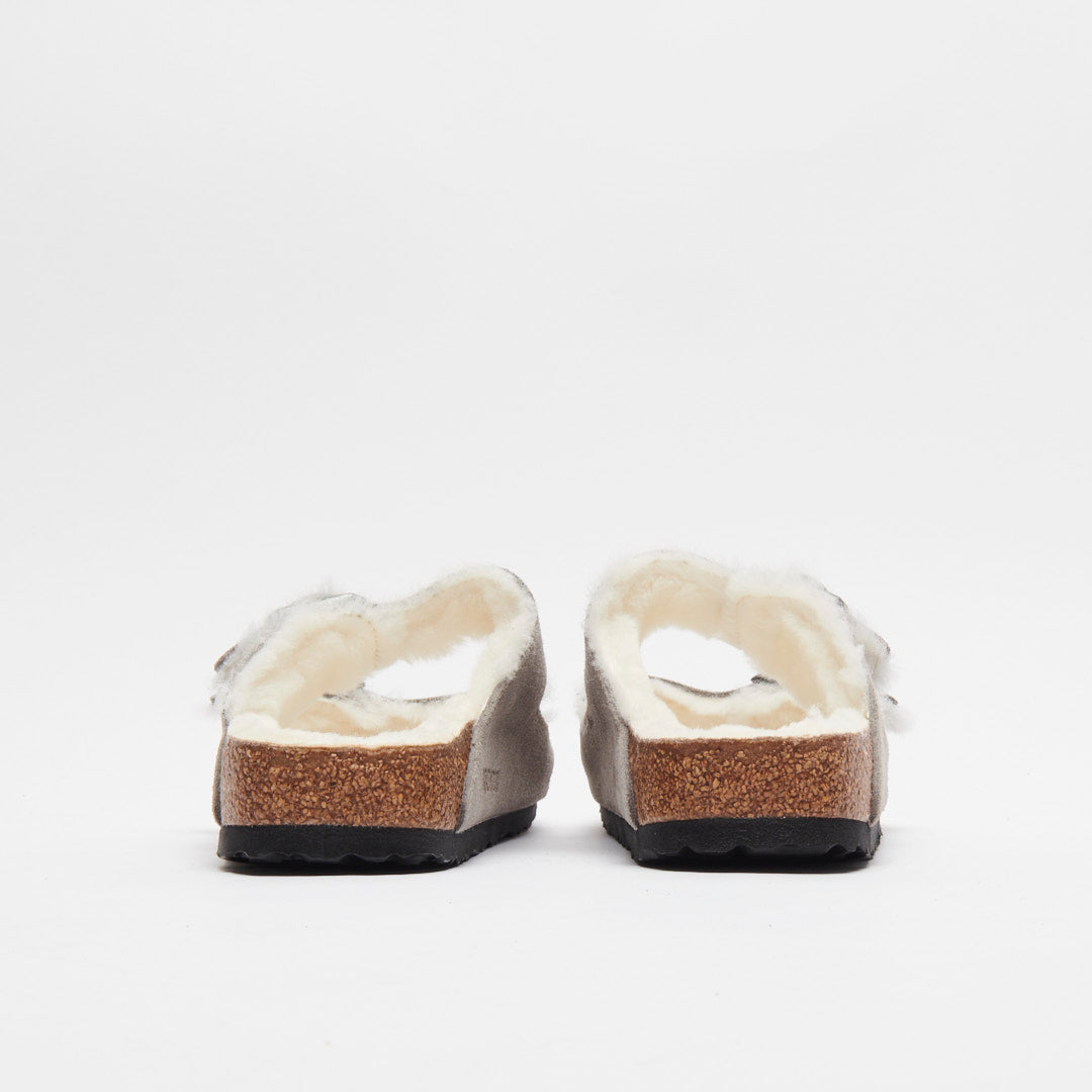 Birkenstock Arizona Shearling Suede Leather Stone Coin