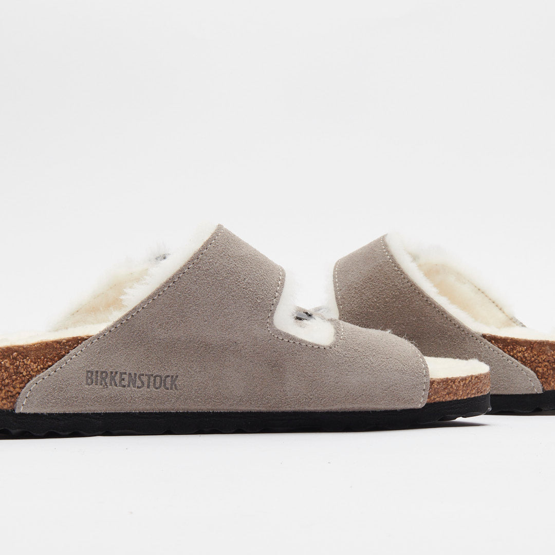 Birkenstock Arizona Shearling Suede Leather Stone Coin