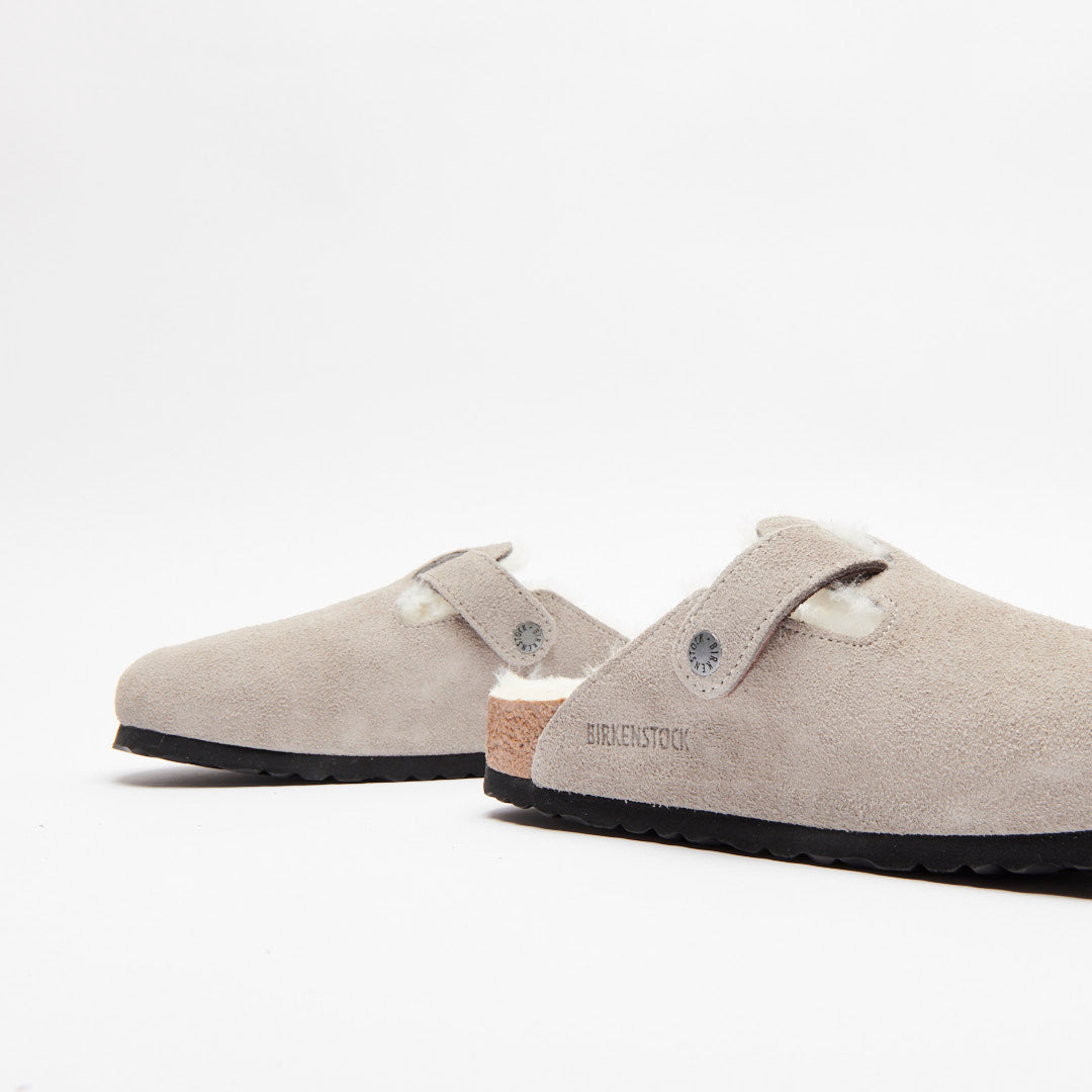 Birkenstock Boston Shearling Suede Stone Coin