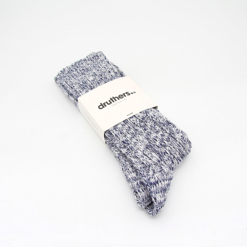 Druthers Organic Cotton Rib Slub Crew Sock - Navy & White