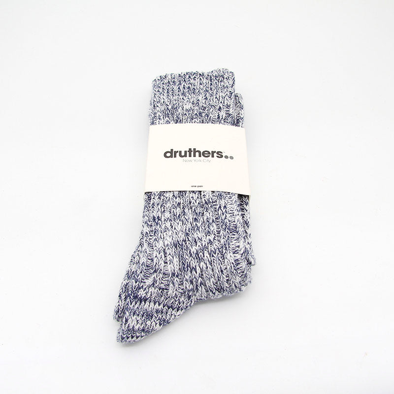 Druthers Organic Cotton Rib Slub Crew Sock - Navy & White