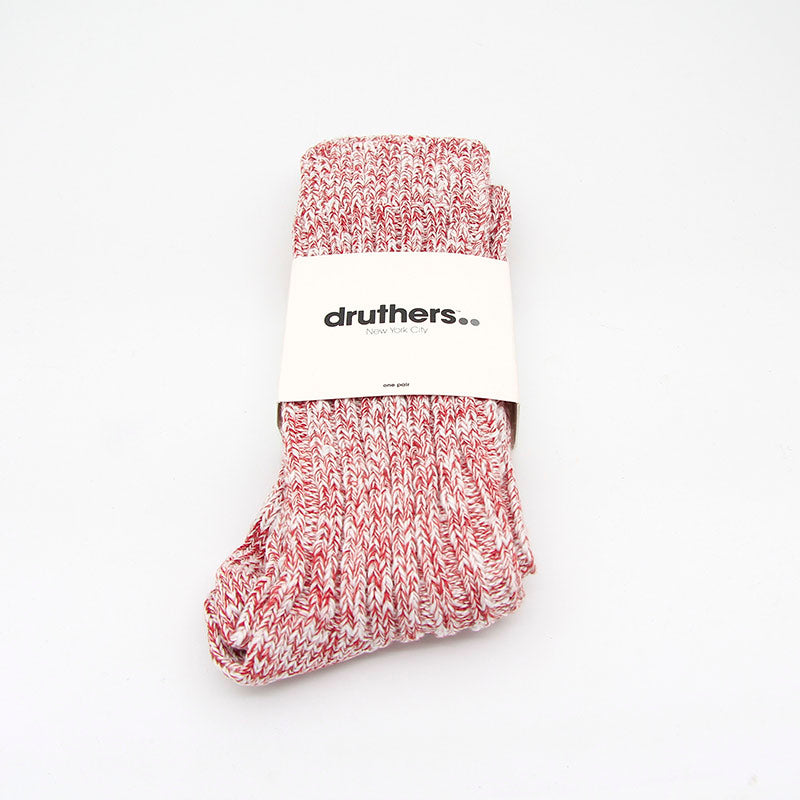 Druthers Organic Cotton Rib Slub Crew Sock - Red & White