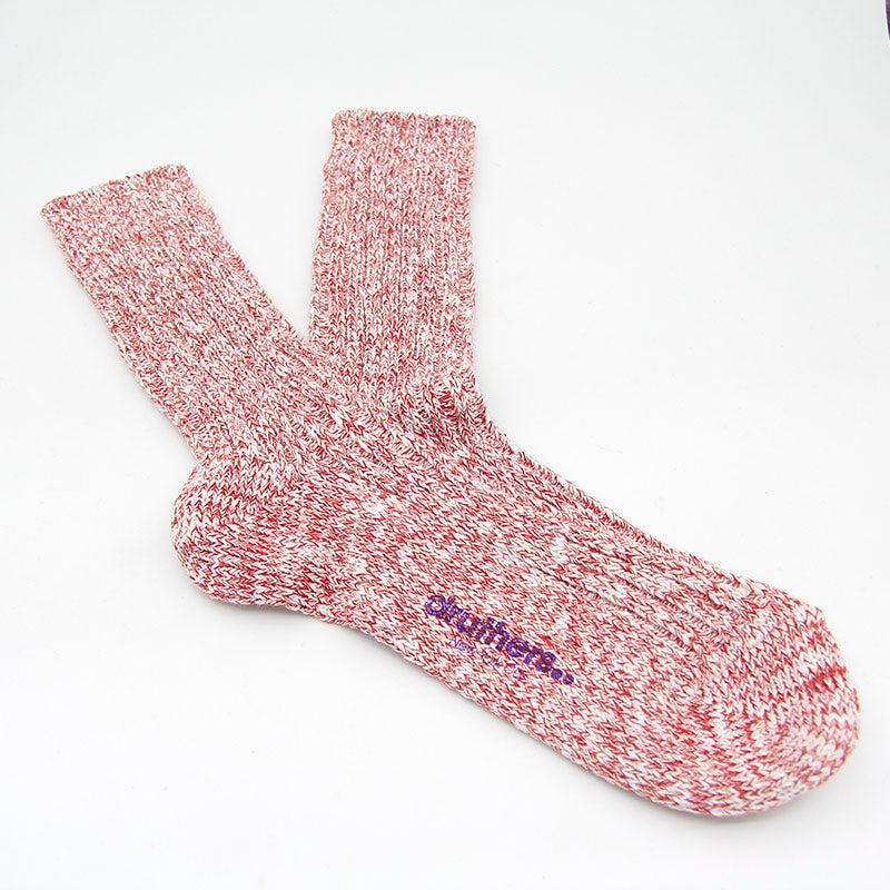 Druthers Organic Cotton Rib Slub Crew Sock - Red & White