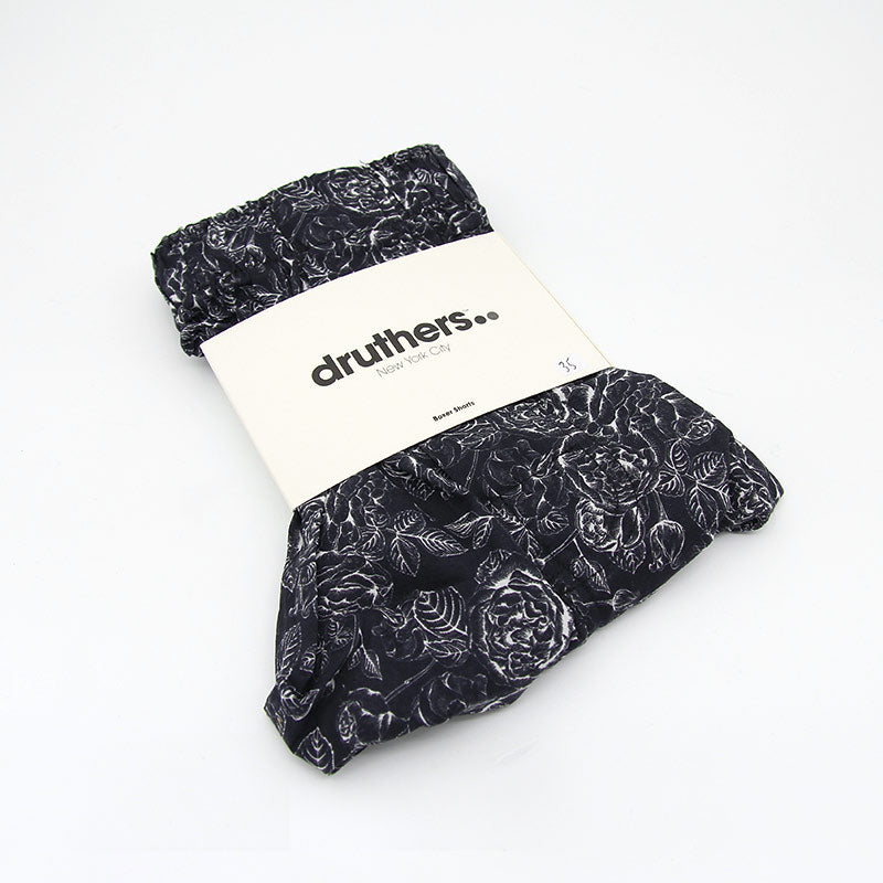 Druthers Organic Cotton Roses Boxer Shorts - Black