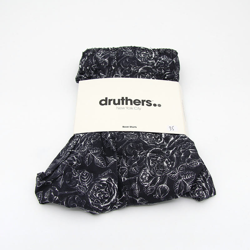 Druthers Organic Cotton Roses Boxer Shorts - Black