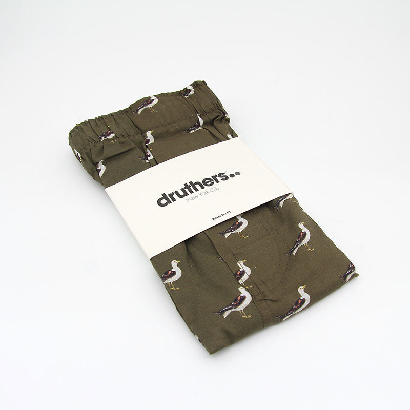 Druthers Organic Cotton Seagull Boxer Shorts - Olive