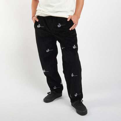 MILK Corduroy Pants All Over Embroidered Black