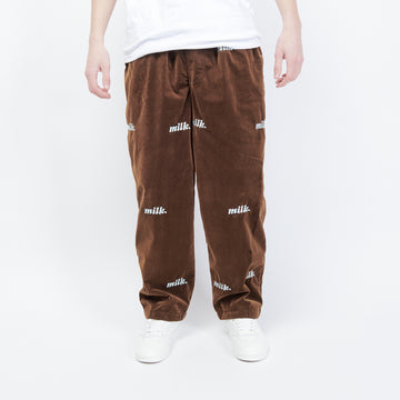 MILK Corduroy Pants All over Embroidery - Brown Chocolate