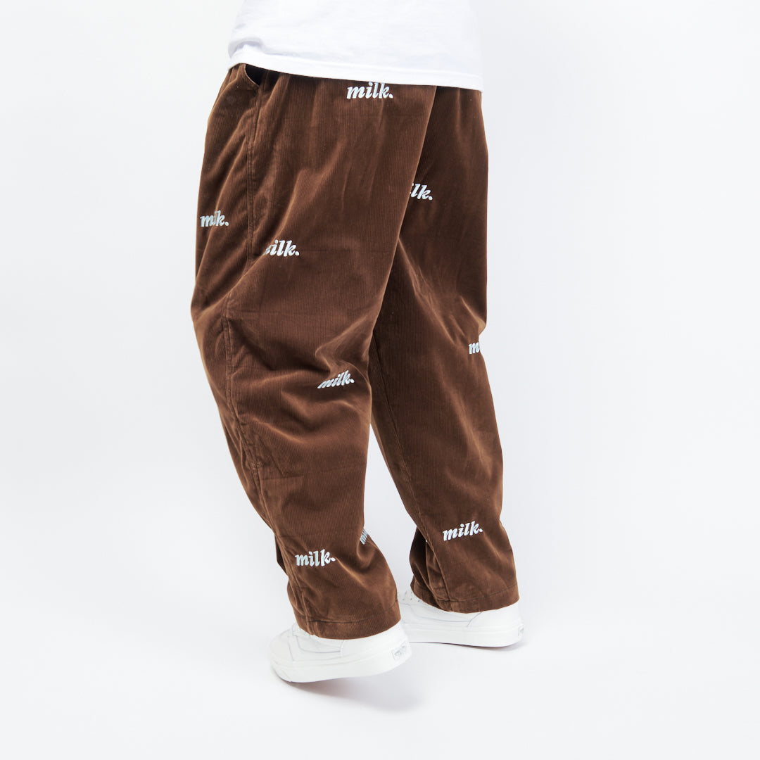 MILK Corduroy Pants All over Embroidery - Brown Chocolate
