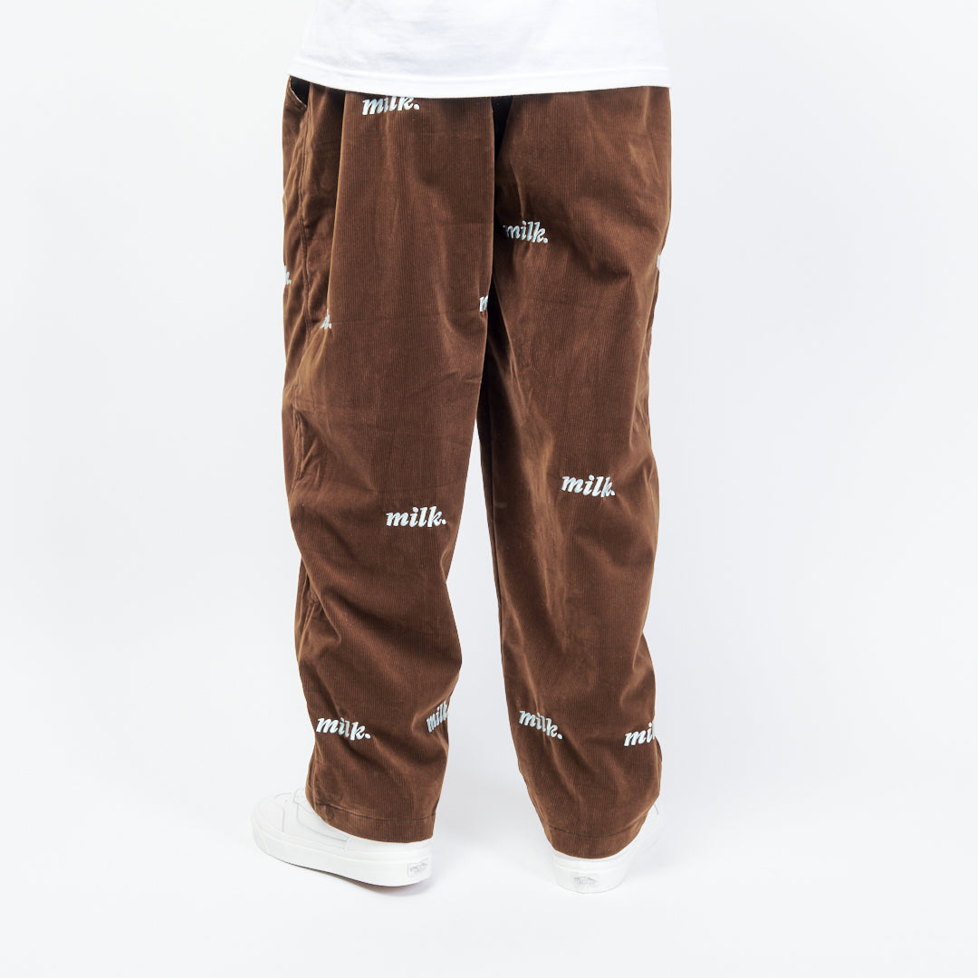 MILK Corduroy Pants All over Embroidery - Brown Chocolate